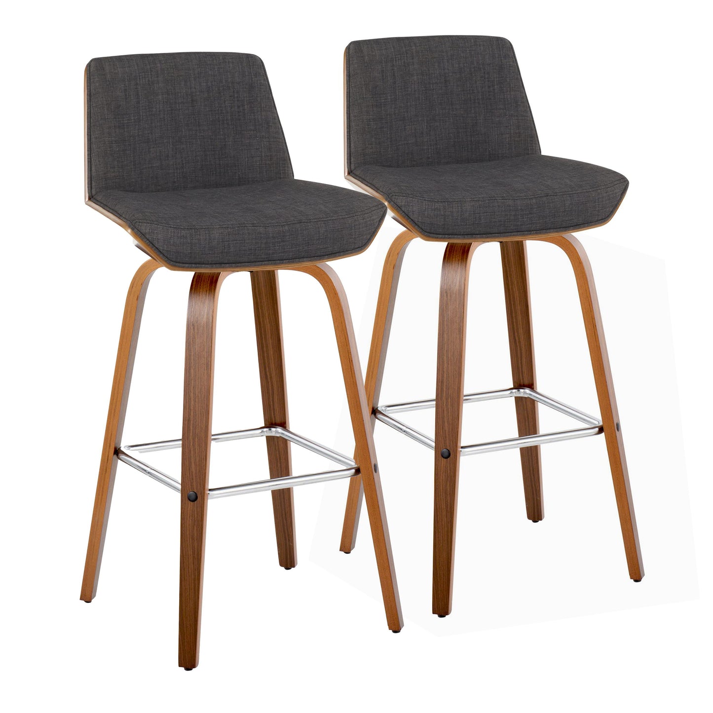 Corazza - Mid Century Modern Fixed Height Barstool With Swivel With Square Footrest (Set of 2)