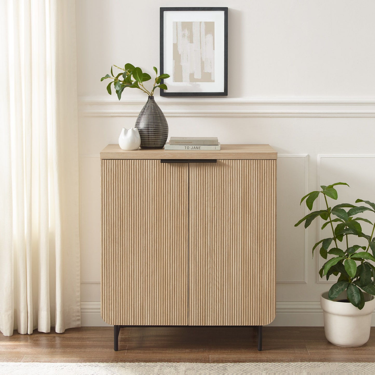 Modern Scandi Fluted Door Storage Console - Coastal Oak