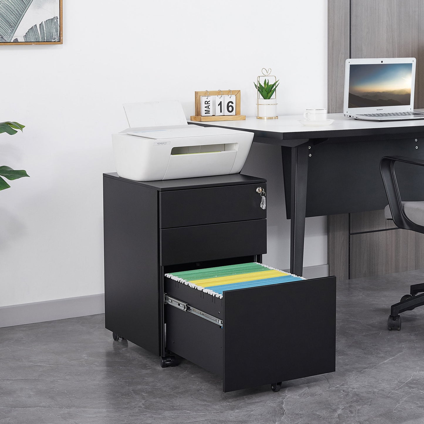 3 Drawer Mobile File Cabinet With Lock Steel File Cabinet For Legal / Letter / A4 / F4 Size, Home / Office Design