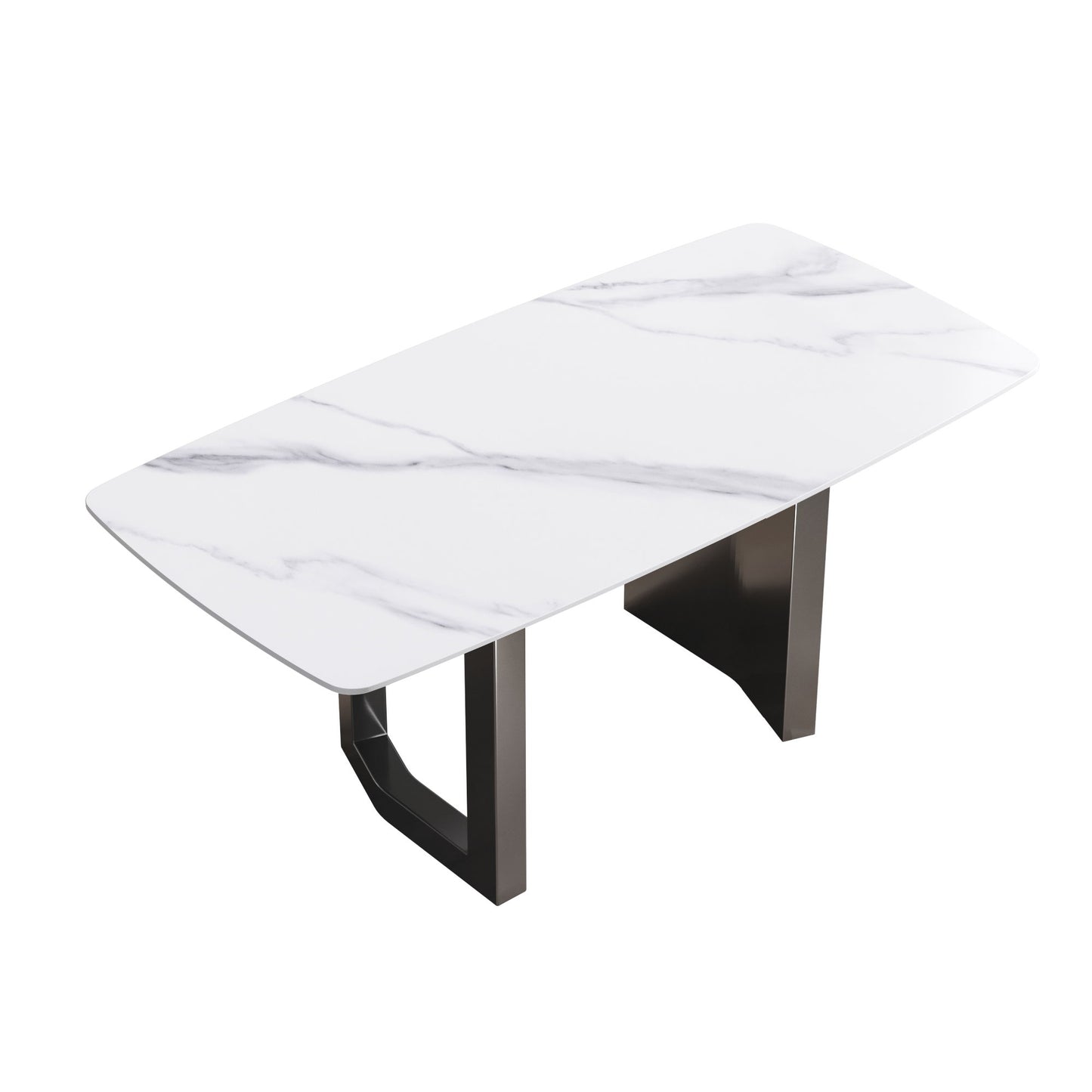 70.87" Modern Artificial Stone White Curved Black Metal Leg Dining Table - White / Black