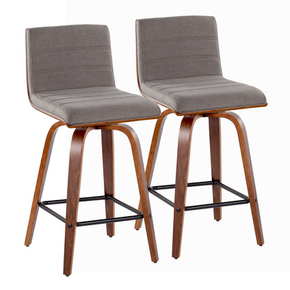 Vasari - Mid Century Modern Fixed Height Counter Stool, Swivel With Square Footrest (Set of 2)