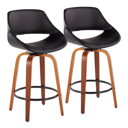 Fabrico - Mid Century Modern Fixed Height Counter Stool And Round Footrest (Set of 2)