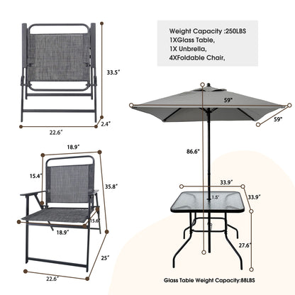 Outdoor Patio Dining Set For 4 People, Metal Patio Furniture Table And Chair Set With Umbrella - Black