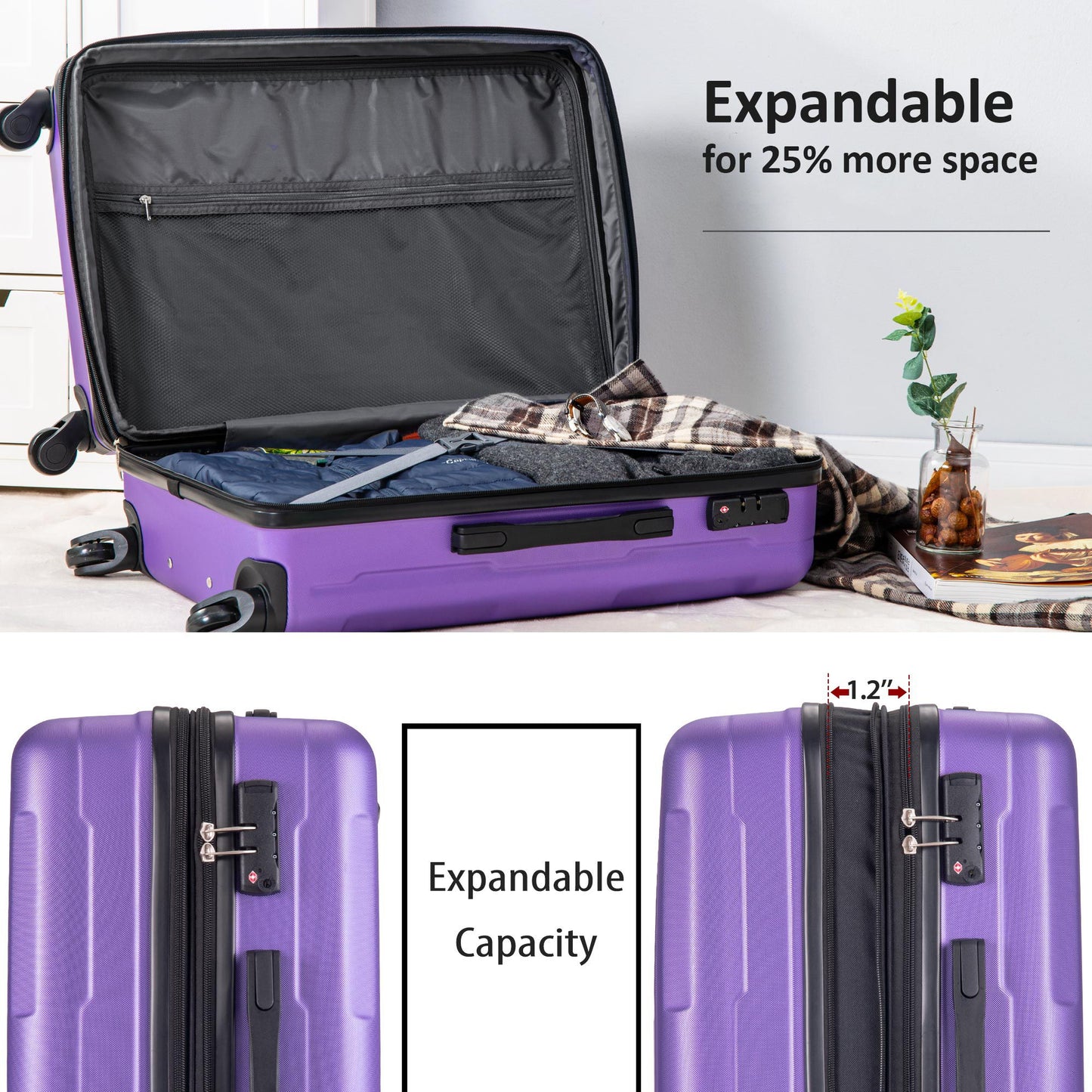 Expanable Spinner Wheel 2 Piece Luggage Set ABS Lightweight Suitcase With Tsa Lock 20" / 28"