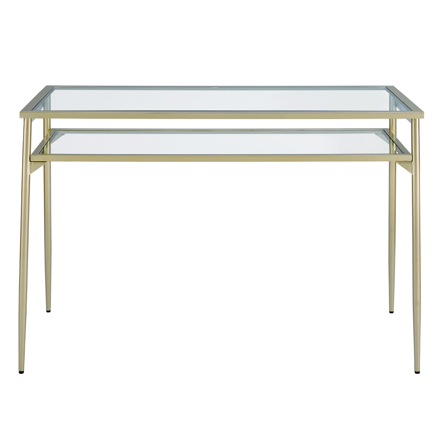 Contemporary Two Tier Glass Top Computer Desk - Gold / Glass