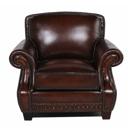 Traditional Roll Arm Nailhead Leather Chair - Brown