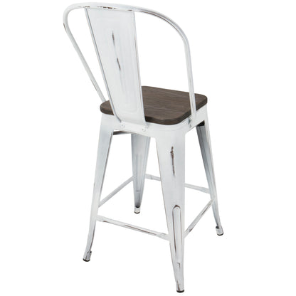 Oregon - Industrial High Back Counter Stool (Set of 2) - Vintage White / Espresso