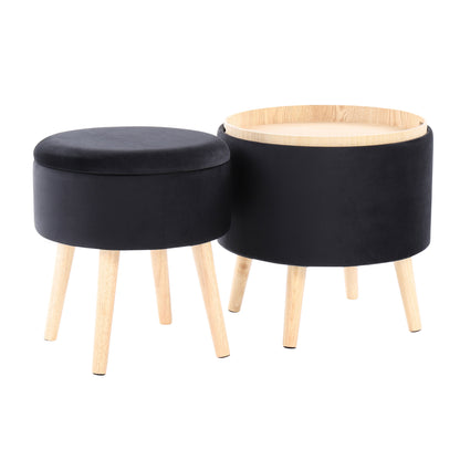 Tray - Contemporary Storage Ottoman With Matching Stool - Black / Natural