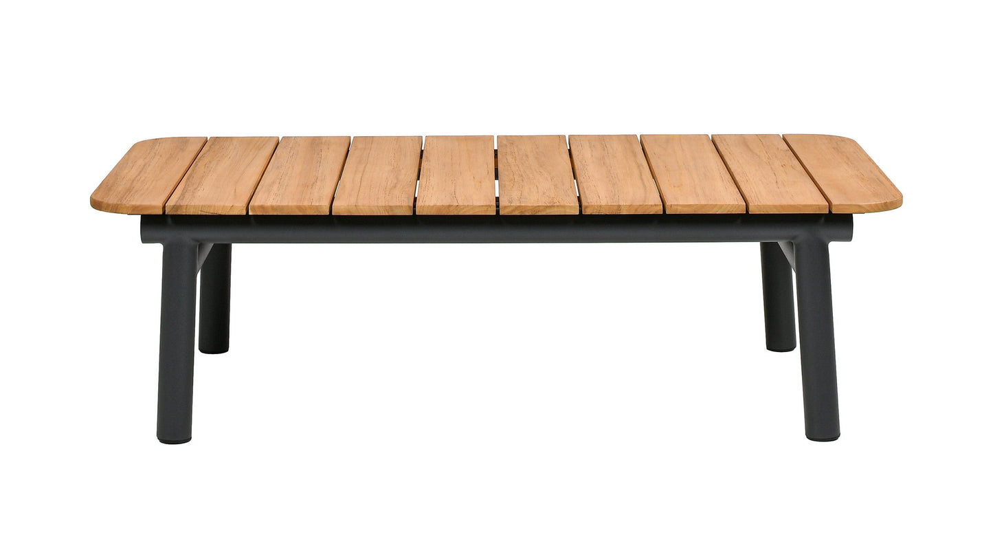 Zara - Dowel Frame Patio Coffee Table With Teak Top - Black / Natural / Teak