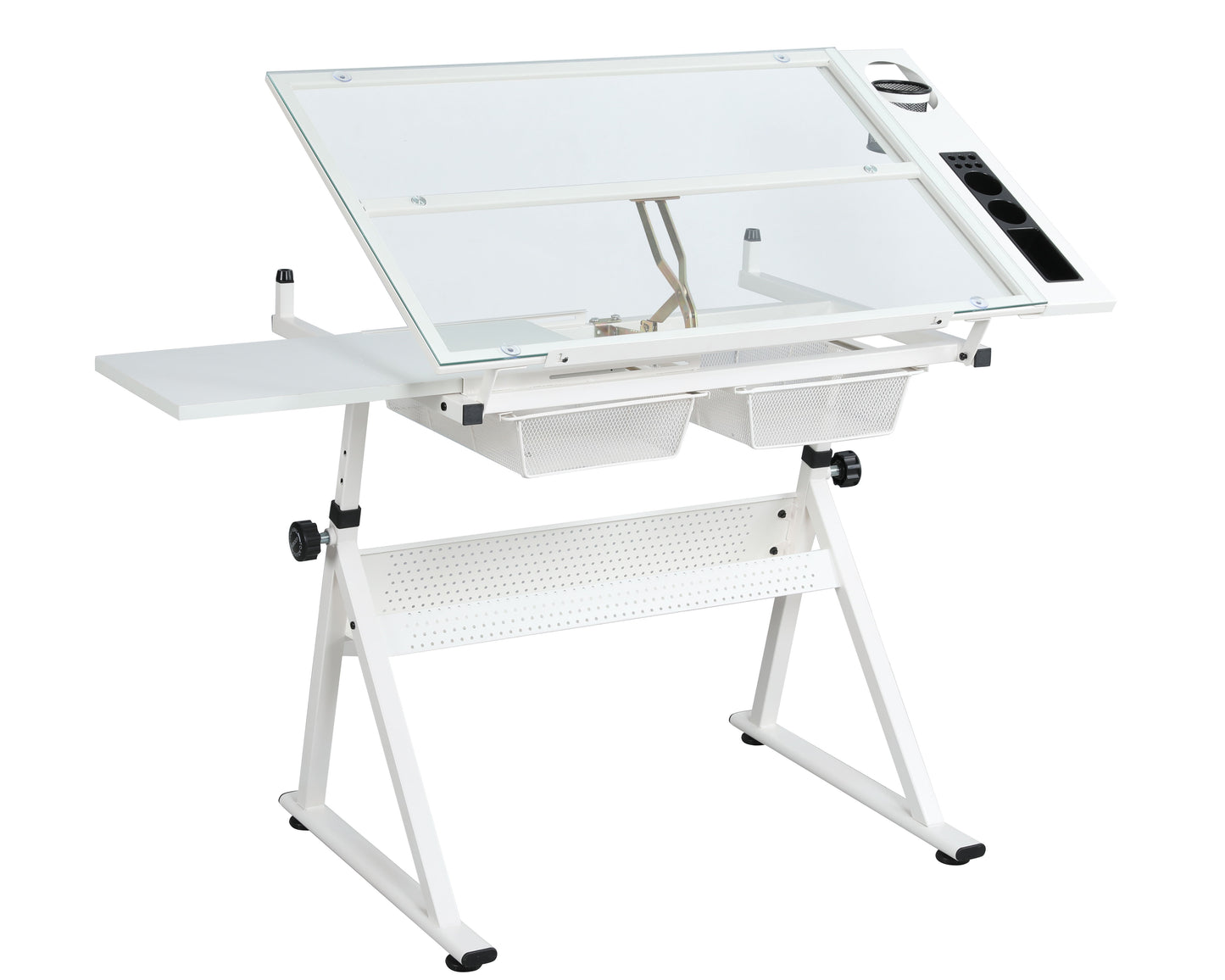 Adjustable Tempered Glass Drafting Printing Table With Chair