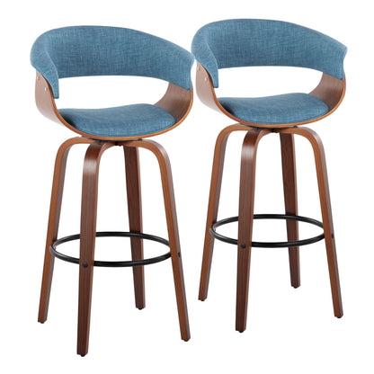 Vintage Mod - Mid Century Modern Fixed Height Barstool With Swivel & Round Footrest (Set of 2)