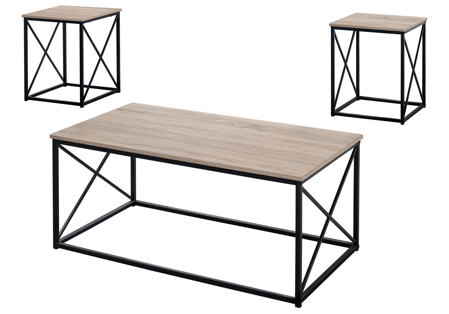 3 Pieces Table Set, Coffee, End, Side, Accent - Brown / Black