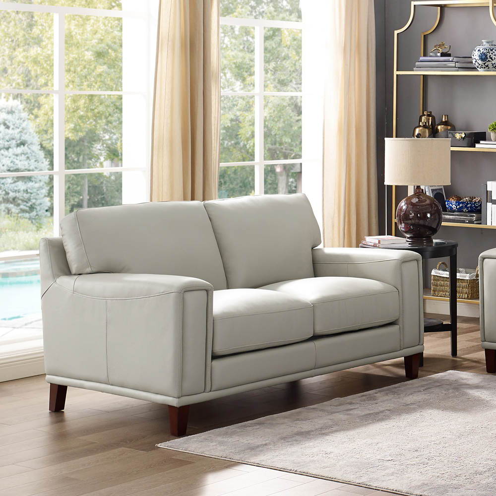 Jensen - Leather Loveseat - Fog Gray