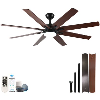 Large Ceiling Fans With Lights And Remote, Indoor / Outdoor Modern Ceiling Fan For Kitchen Living Room Patio, 6 Speed Reversible Quiet DC Motor, Dual Finish 8 Blades - Black