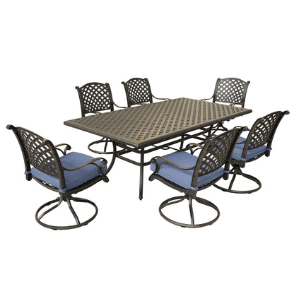 Rectangular 6 Person 85.83" Long Aluminum Dining Set With Cushions