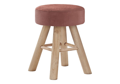 Ottoman, Pouf, Footrest, Foot Stool, Round Velvet, Natural Wood Legs, Contemporary, Modern