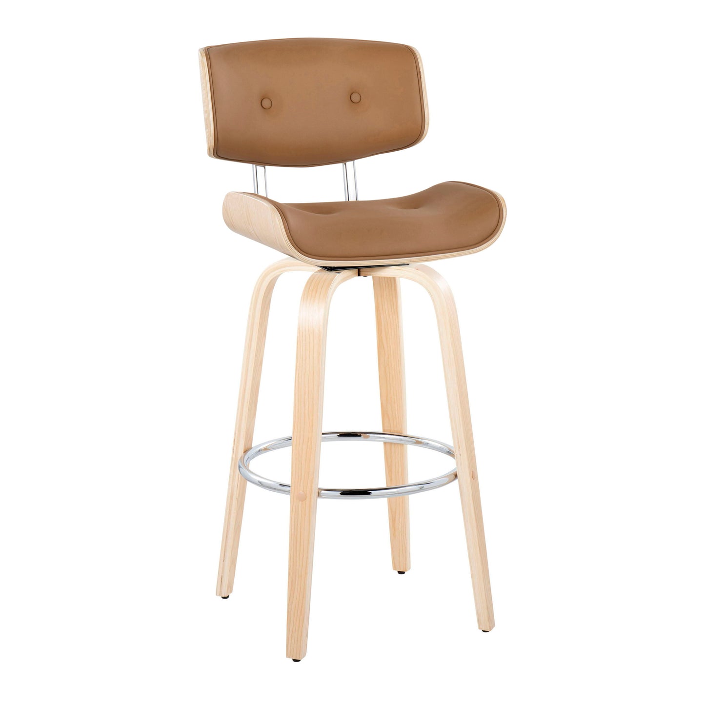 Lombardi - Mid Century Modern Fixed Height Barstool With Swivel With Round Footrest (Set of 2)