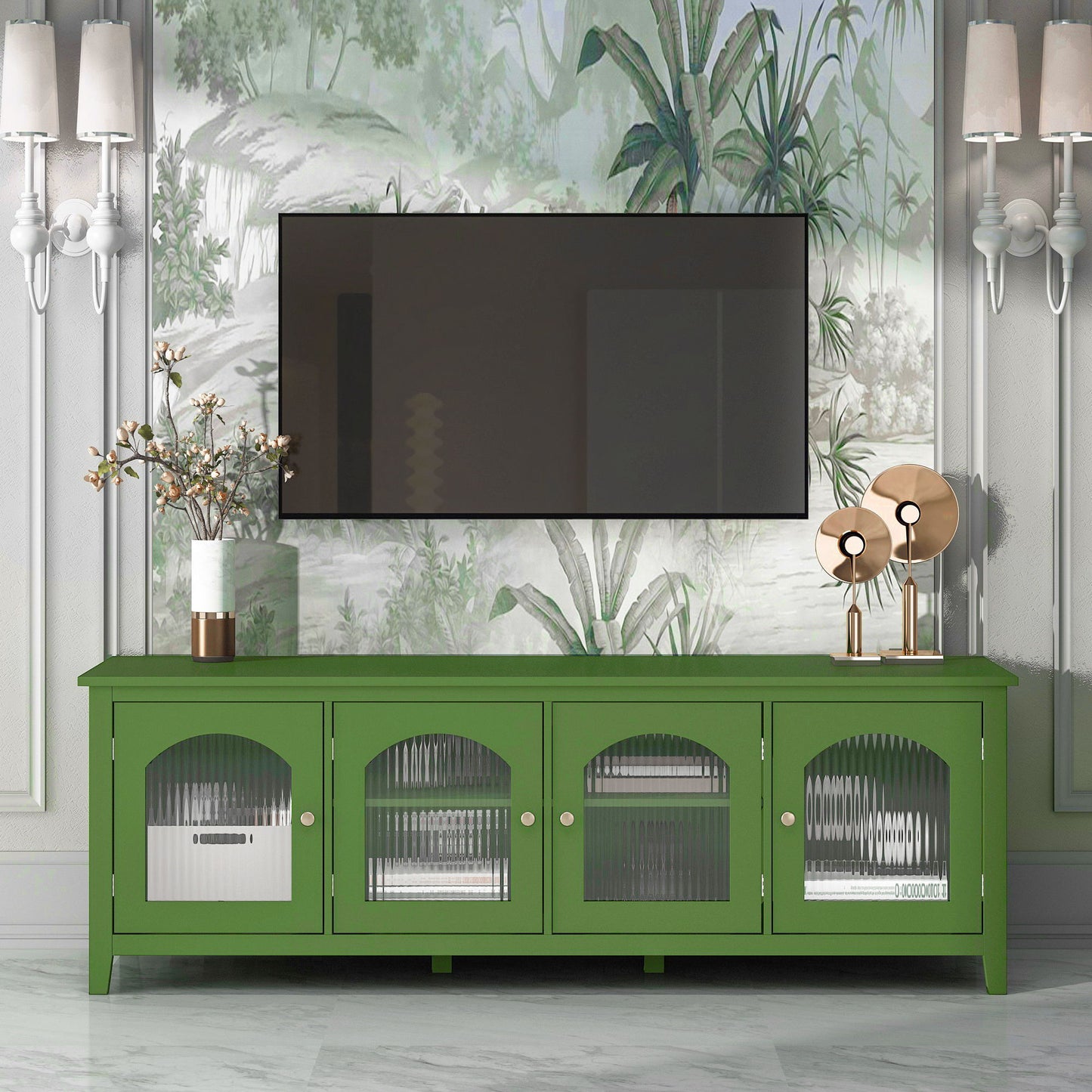 StylishTVcabinet Entertainment CenterTV Stand, TVconsoletable, Media Console, Solidwood Frame, Changhong Glass Door, Metal Handle