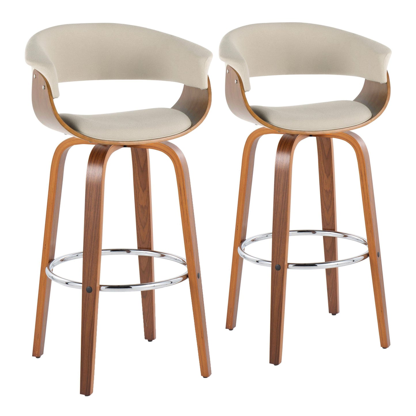 Vintage Mod - Mid Century Modern Fixed Height Barstool With Swivel With Round Footrest (Set of 2)