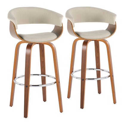 Vintage Mod - Mid Century Modern Fixed Height Barstool With Swivel With Round Footrest (Set of 2)