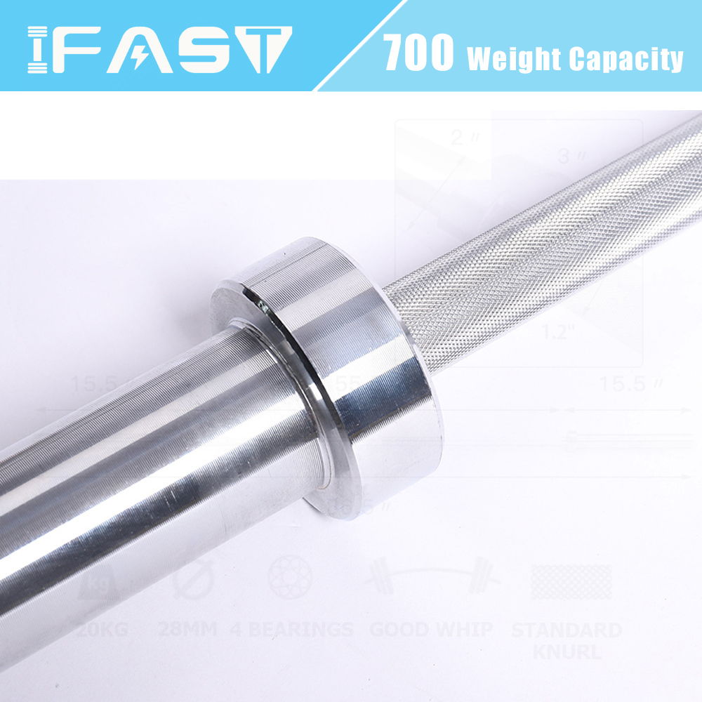 Barbell Bar For 2" Olympic Plates, Home Gym Weightlifting Bar 4Ft Solid Chrome Weight Bar 5Ft Fitness Training Curl Barbell 7.2Ft - Silver