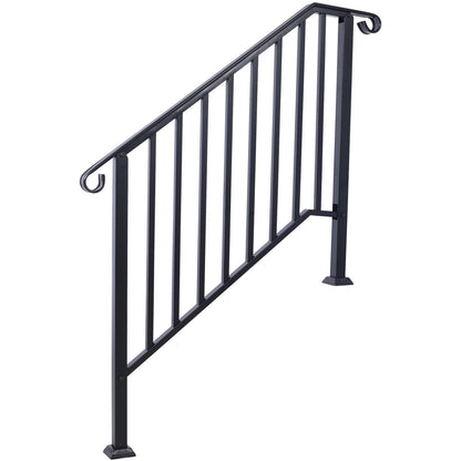 Handrails For Outdoor Steps, Fit 2 Or 3 Steps Outdoor Stair Railing, Wrought Iron Handrail, Flexible Porch Railing, Transitional Handrails For Concrete Steps Or Wooden Stairs