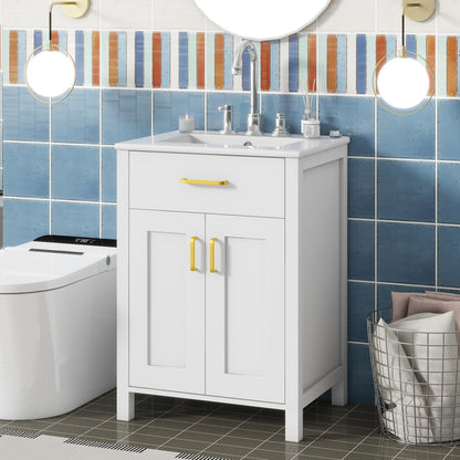 Bathroom Vanity Combo With Ceramic Sink, Luxurious Space-Saving Vanity, 2 Soft Close Doors