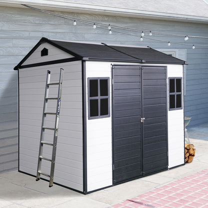 Resin Outdoor Storage Shed With Two - Window And Double - Door, Plastic Shed With Floor For Gargen, Patio, Yard, Lawn