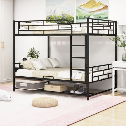 Metal Bunk Bed With Shelf And Guardrails