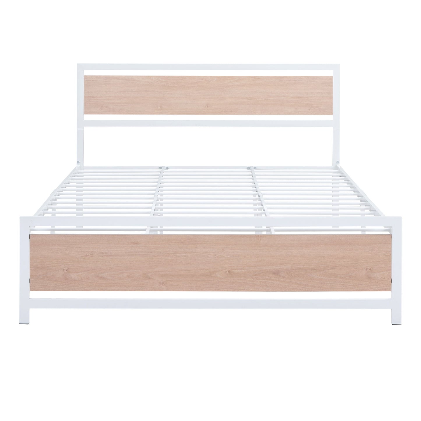 Platform Bed, Metal And Wood Bed Frame With Headboard And Footboard