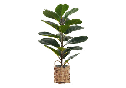 28" Tall, Artificial Plant, Fiddle Tree, Indoor, Faux, Fake, Floor, Greenery, Potted, Real Touch, Decorative - Green / Beige