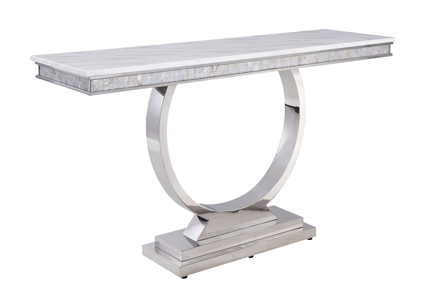 Zander - Printed Faux Marble Top Mirrored Sofa Table - Silver / White