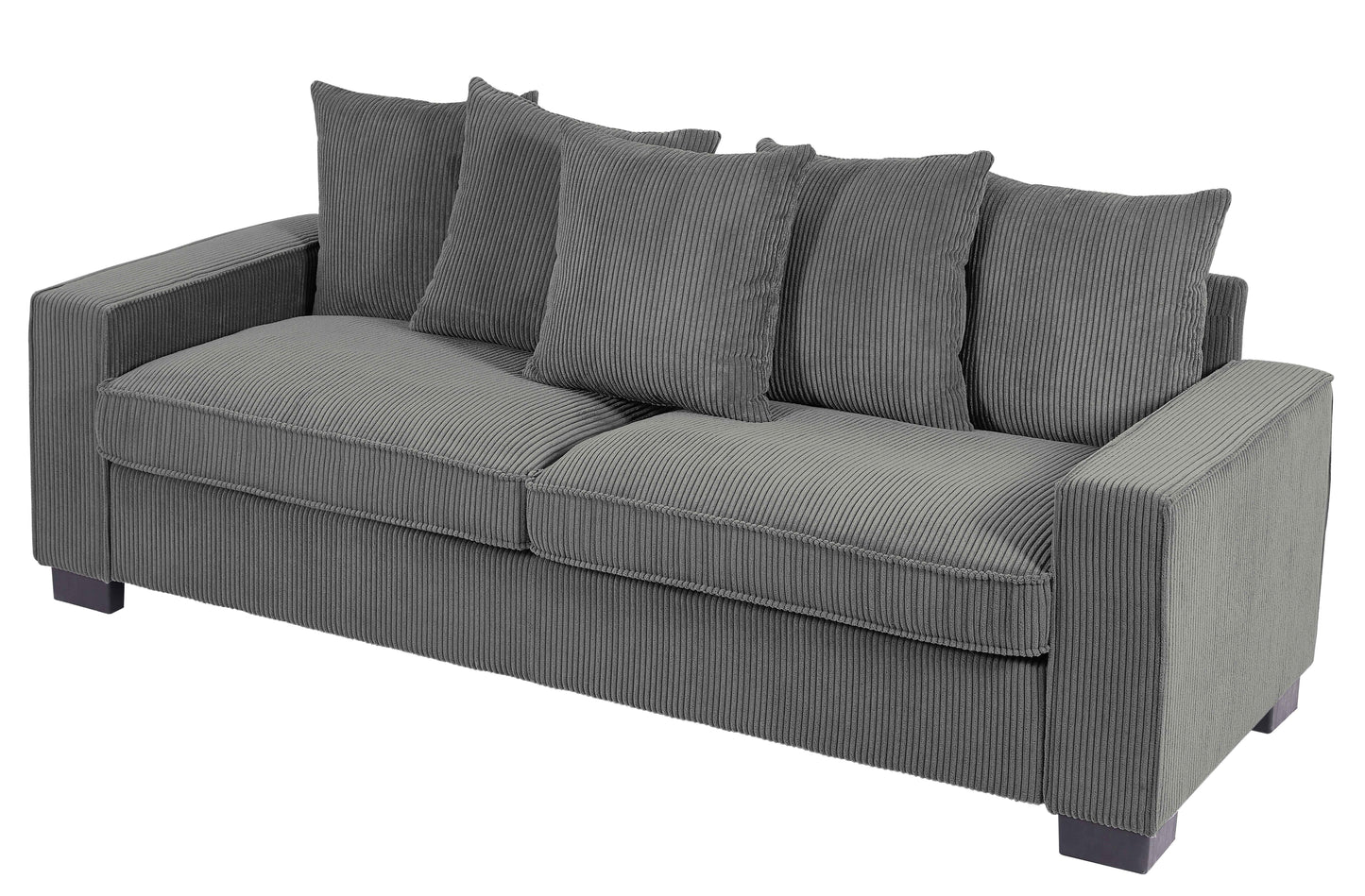 Luxe Corduroy Sofa With 5 Matching Toss Pillows, Sleek Design, Spacious And Comfortable 3 Seater Couch