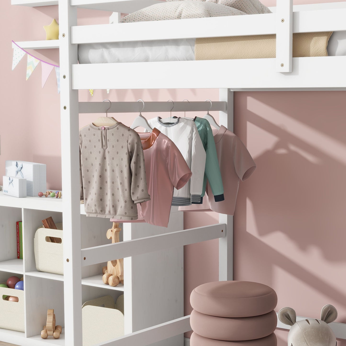 High Loft Bed With Ladder Landing Platform, Ladders, Guardrails