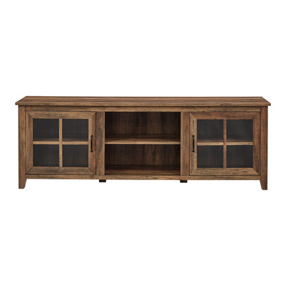 Modern Farmhouse 2 Door Glass Windowpane 70" TV Stand For 80" TVs - Rustic Oak