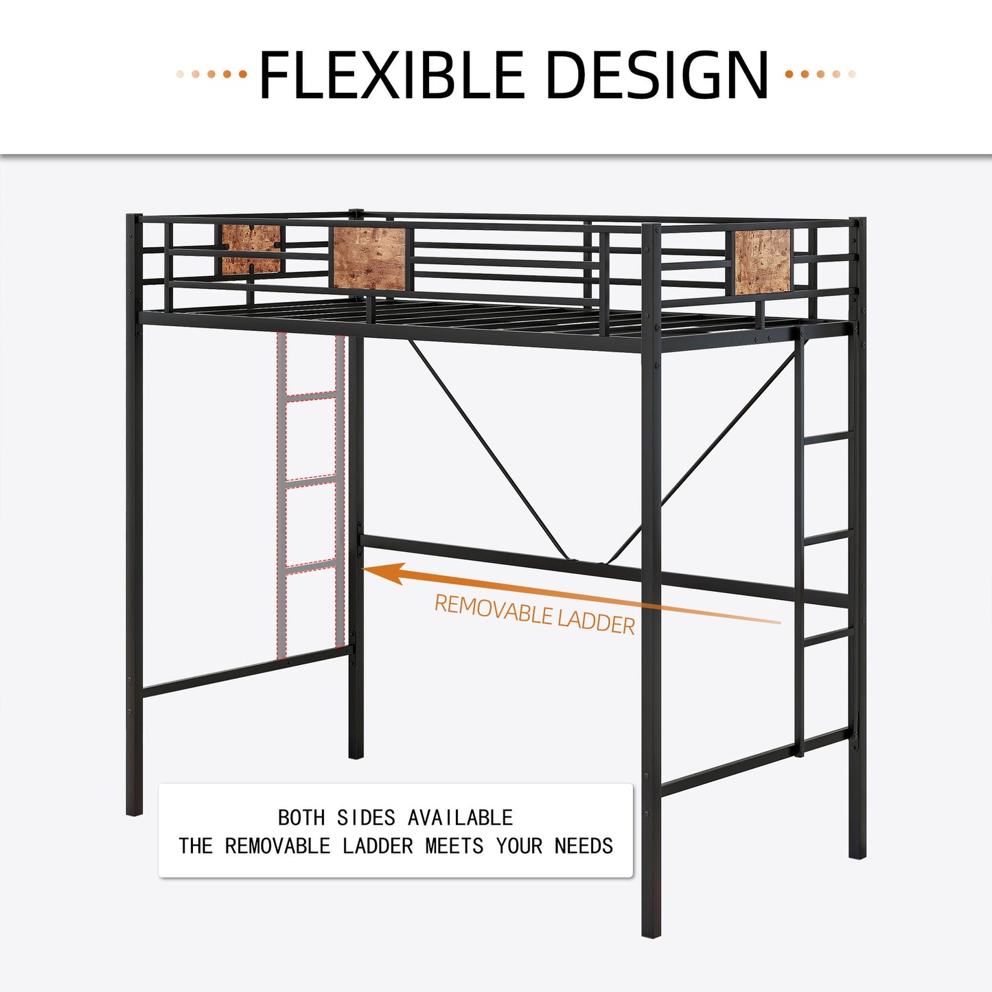 Metal Twin Loft Bed Frame With Stairs & Full-Length Guardrail, Space-Saving Design, No Box Spring Needed, Noise Free - Black