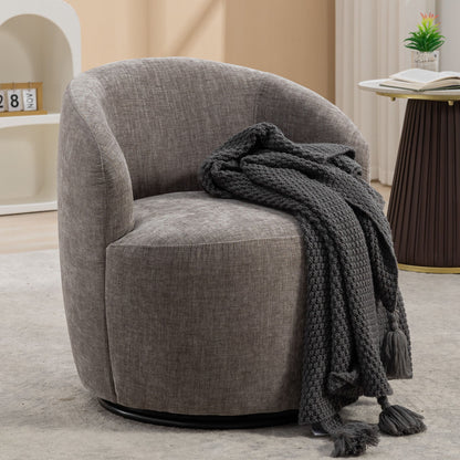 Chenille Fabric Swivel Accent Armchair Barrel Chair With Powder Coating Metal Ring