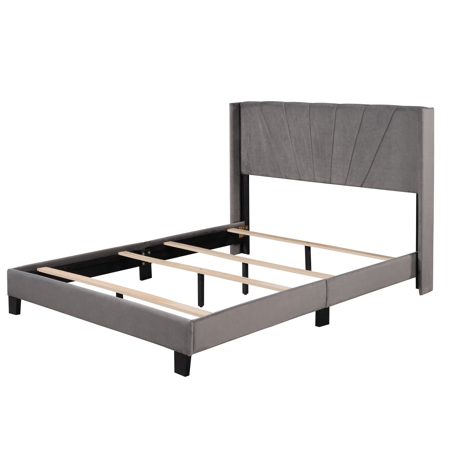 Queen Size Velvet Upholstered Platform Bed, Box Spring Needed