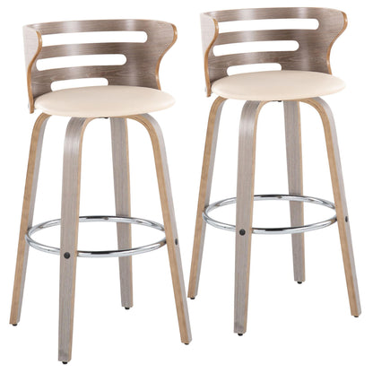 Cosini - Mid Century Modern Fixed Height, Barstool With Swivel With Round Footrest (Set of 2)