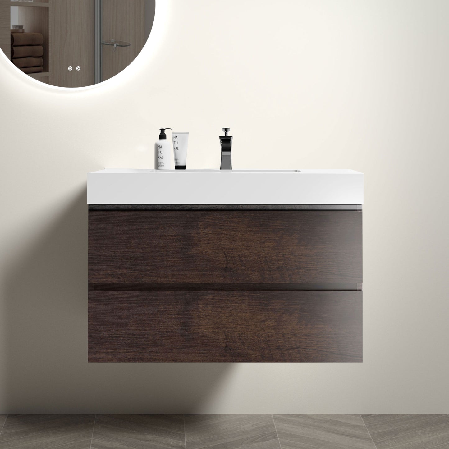 Alice - Bathroom Vanity Wall Mounted With Sink, Large Storage Floating Bathroom Vanity For Modern Bathroom, One-Piece Sink Basin Without Drain And Faucet