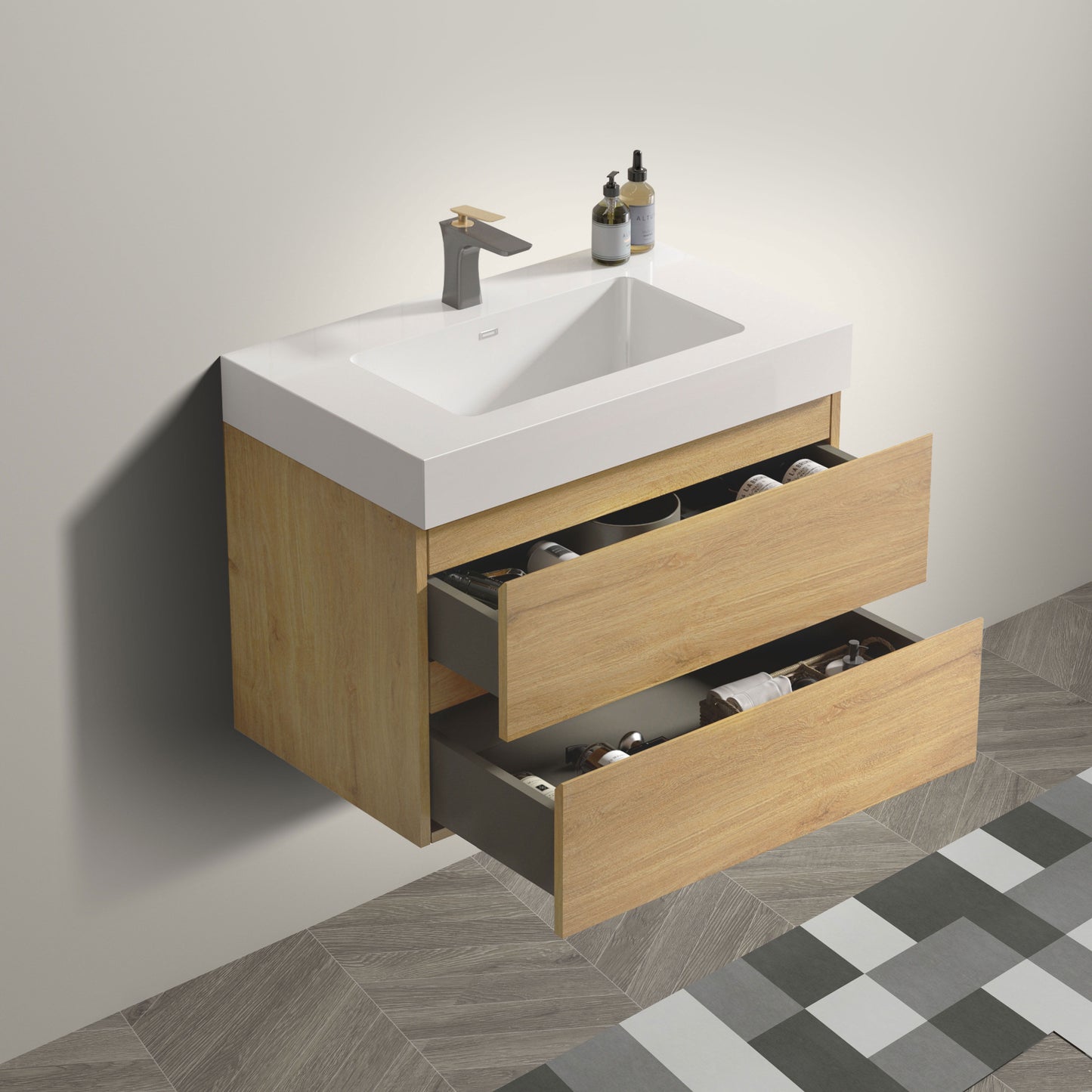 Alice - Bathroom Vanity With Sink, Large Storage Wall Mounted Floating Bathroom Vanity For Modern Bathroom