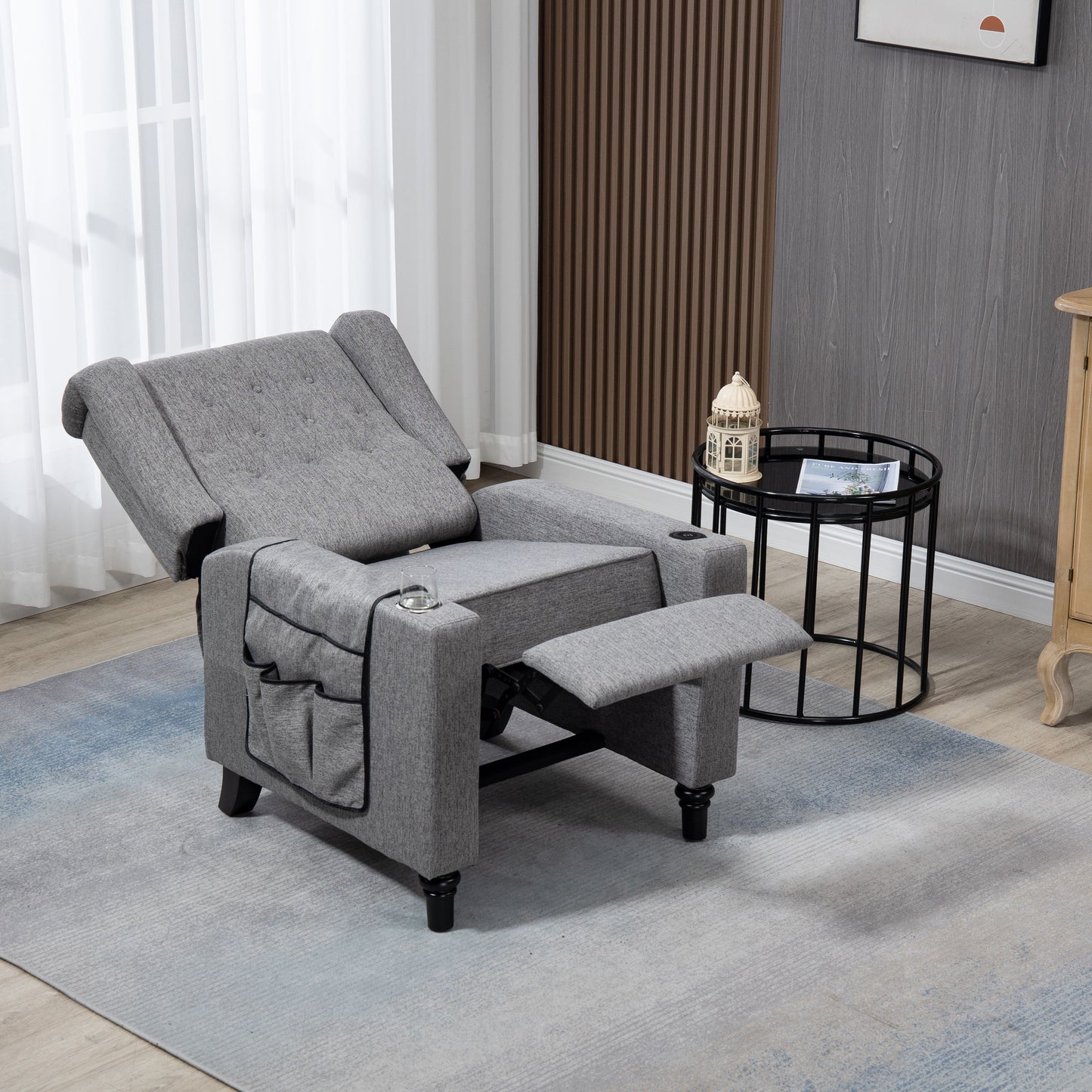 Arm Pushing Recliner Chair, Modern Button Tufted Wingback Push Back Recliner Chair, Living Room Chair Fabric Pushback Manual Single Reclining Sofa Home Theater Seating For Bedroom