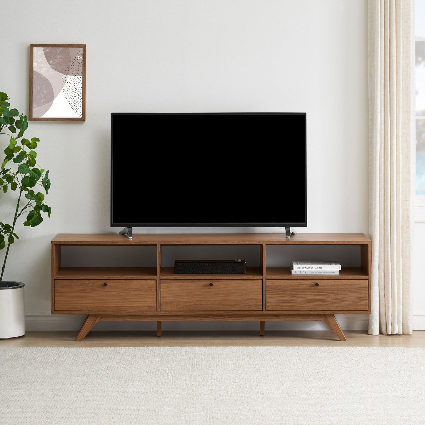 Modern Scandi 3 Door Low Profile TV Stand For TVs Up To 80"