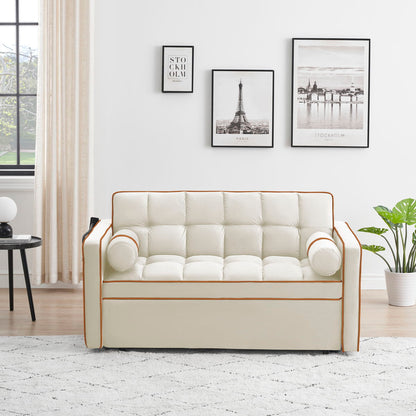 Modern Convertible Sleeper Sofa Couch With Pull Out Bed With Pillows & Side Pockets For Small Space, Living Room